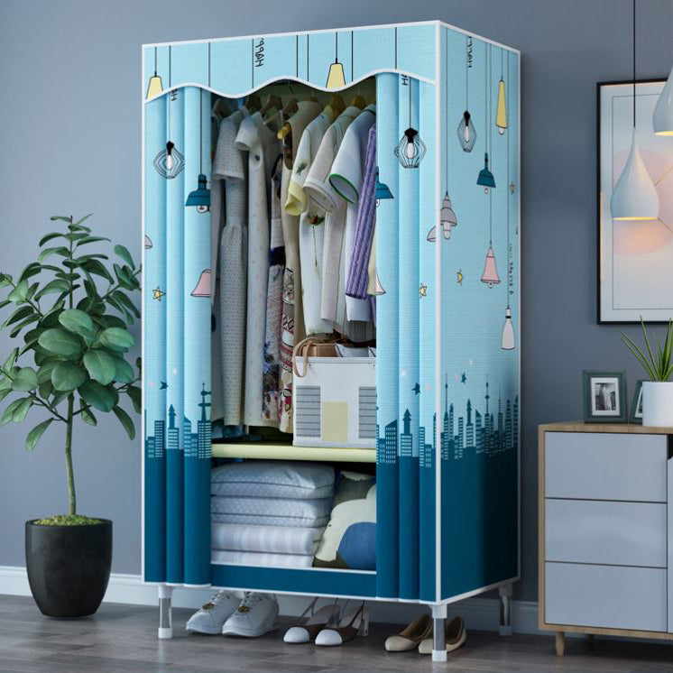 Modern Style Wardrobe Metal 1-Door Wardrobe Closet with Cloth Rod
