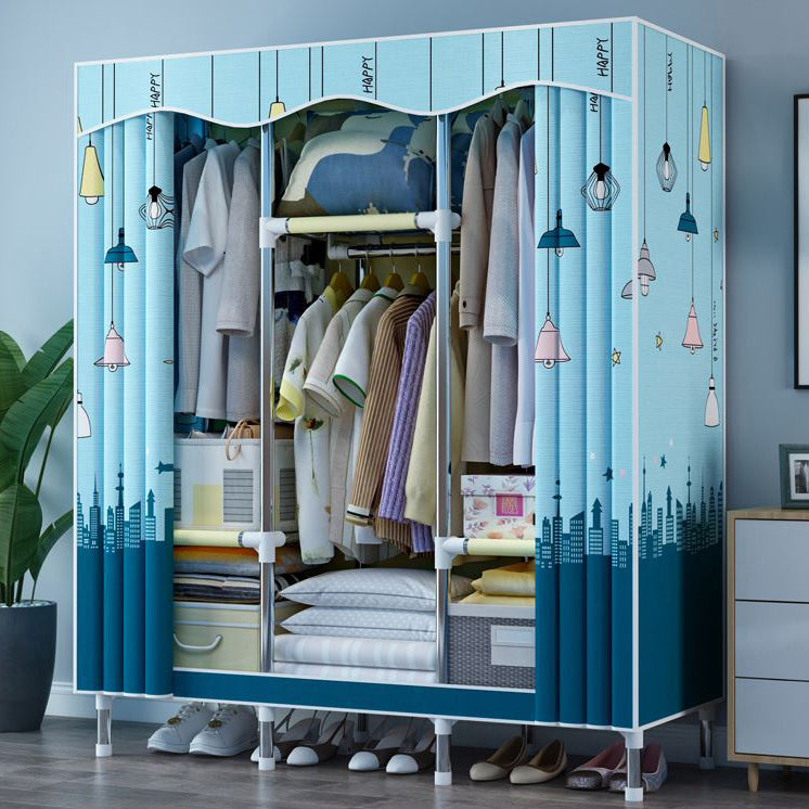 Modern Style Wardrobe Metal 1-Door Wardrobe Closet with Cloth Rod