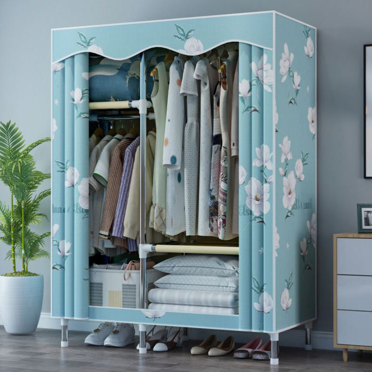 Modern Style Wardrobe Metal 1-Door Wardrobe Closet with Cloth Rod