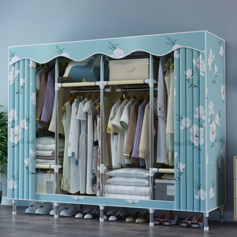 Modern Style Wardrobe Metal 1-Door Wardrobe Closet with Cloth Rod