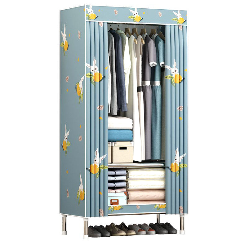 Contemporary Wardrobe Metal 1-Door Wardrobe Closet with Cloth Rod