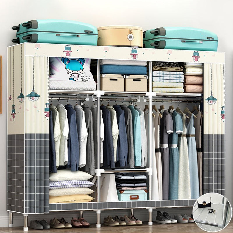 Contemporary Wardrobe Metal 1-Door Wardrobe Closet with Cloth Rod