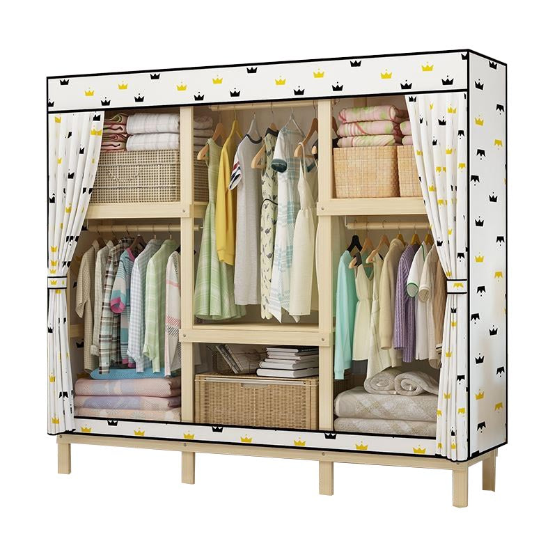 Contemporary Style Wardrobe Solid Wood 1-Door Wardrobe Closet with Cloth Rod