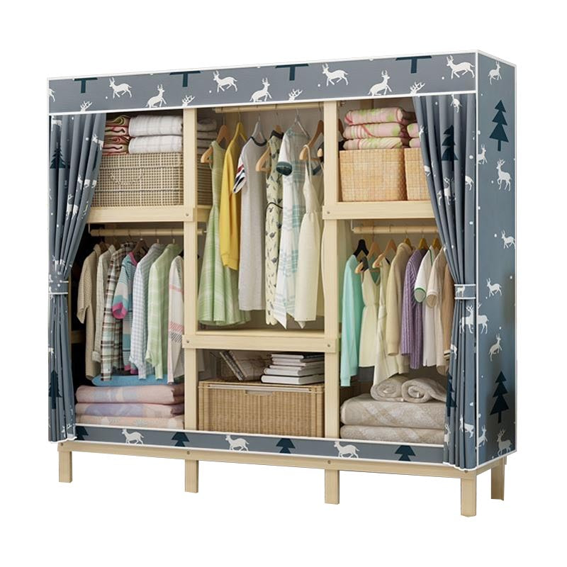 Contemporary Style Wardrobe Solid Wood 1-Door Wardrobe Closet with Cloth Rod