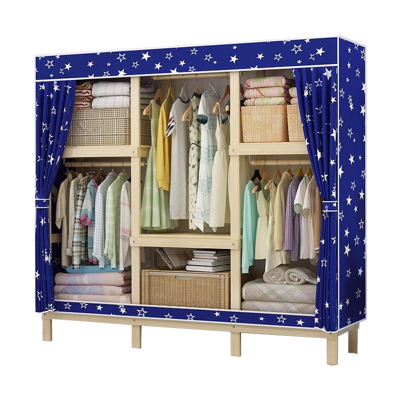 Contemporary Style Wardrobe Solid Wood 1-Door Wardrobe Closet with Cloth Rod