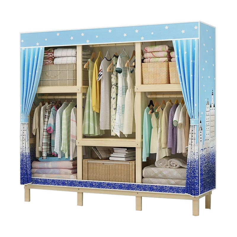 Contemporary Style Wardrobe Solid Wood 1-Door Wardrobe Closet with Cloth Rod