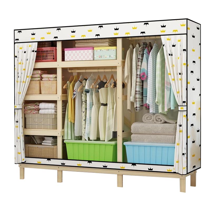 Contemporary Style Wardrobe Solid Wood 1-Door Wardrobe Closet with Cloth Rod