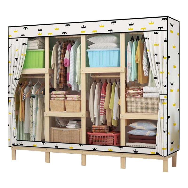 Contemporary Style Wardrobe Solid Wood 1-Door Wardrobe Closet with Cloth Rod