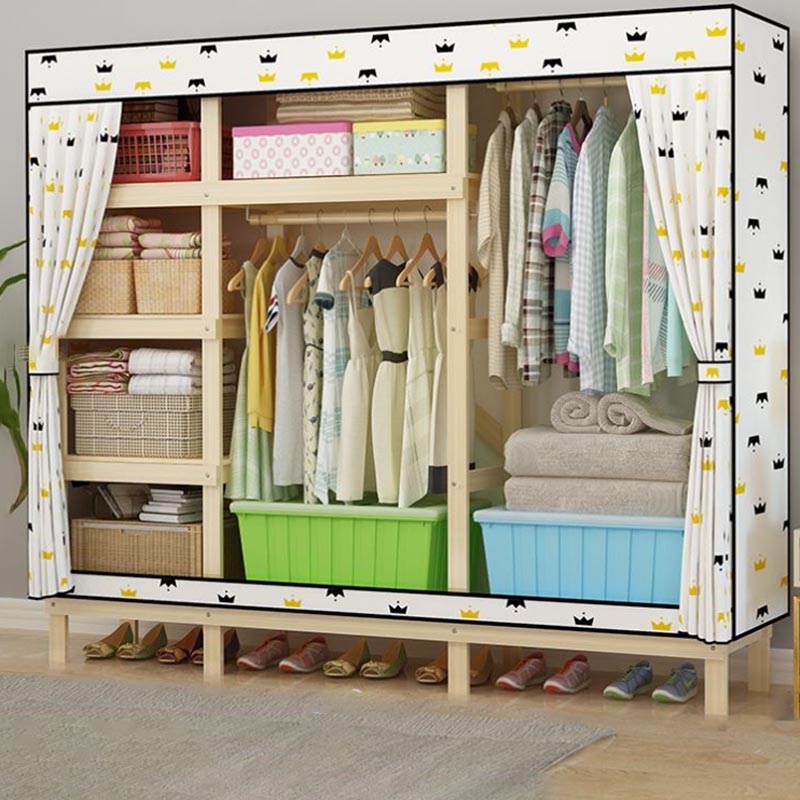 Contemporary Style Wardrobe Solid Wood 1-Door Wardrobe Closet with Cloth Rod