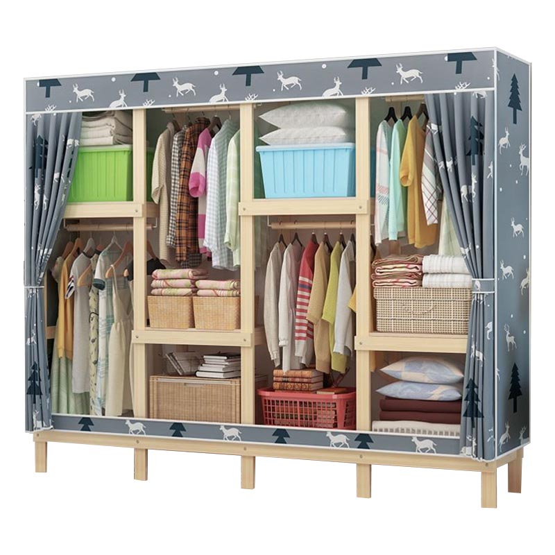 Contemporary Style Wardrobe Solid Wood 1-Door Wardrobe Closet with Cloth Rod