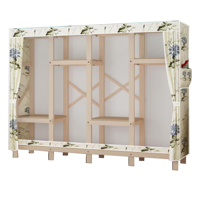 Contemporary Style Wardrobe Solid Wood 1-Door Wardrobe Closet with Cloth Rod