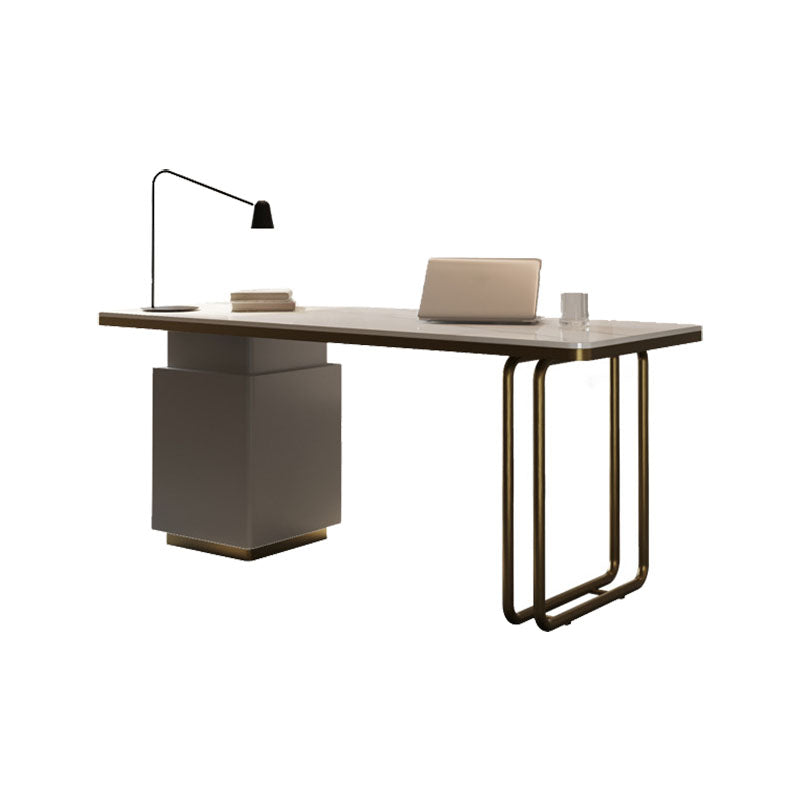 Curved Executive Desk Glam Office Desk with 3 Storage Drawers