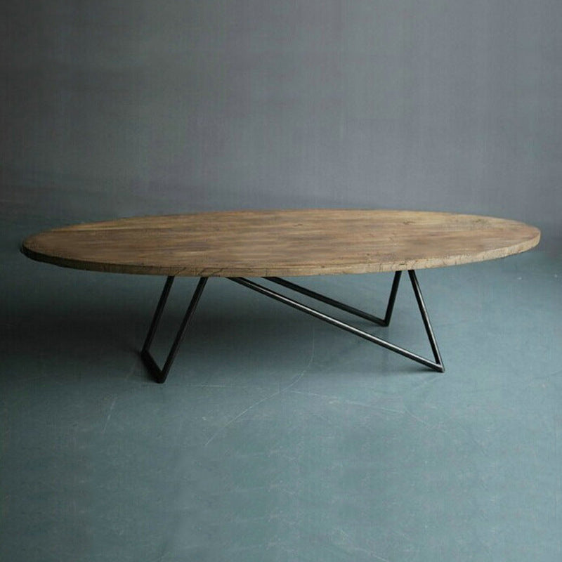 Industrial Office Desk Distressed Wood Oval Writing Desk with Metal Legs