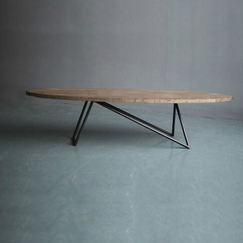 Industrial Office Desk Distressed Wood Oval Writing Desk with Metal Legs