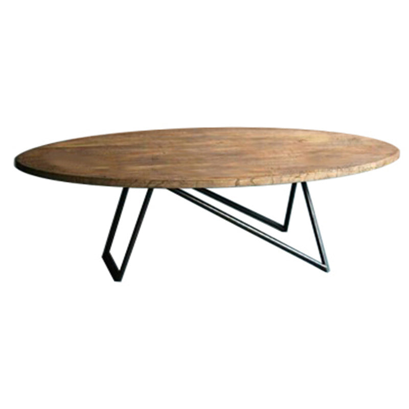 Industrial Office Desk Distressed Wood Oval Writing Desk with Metal Legs