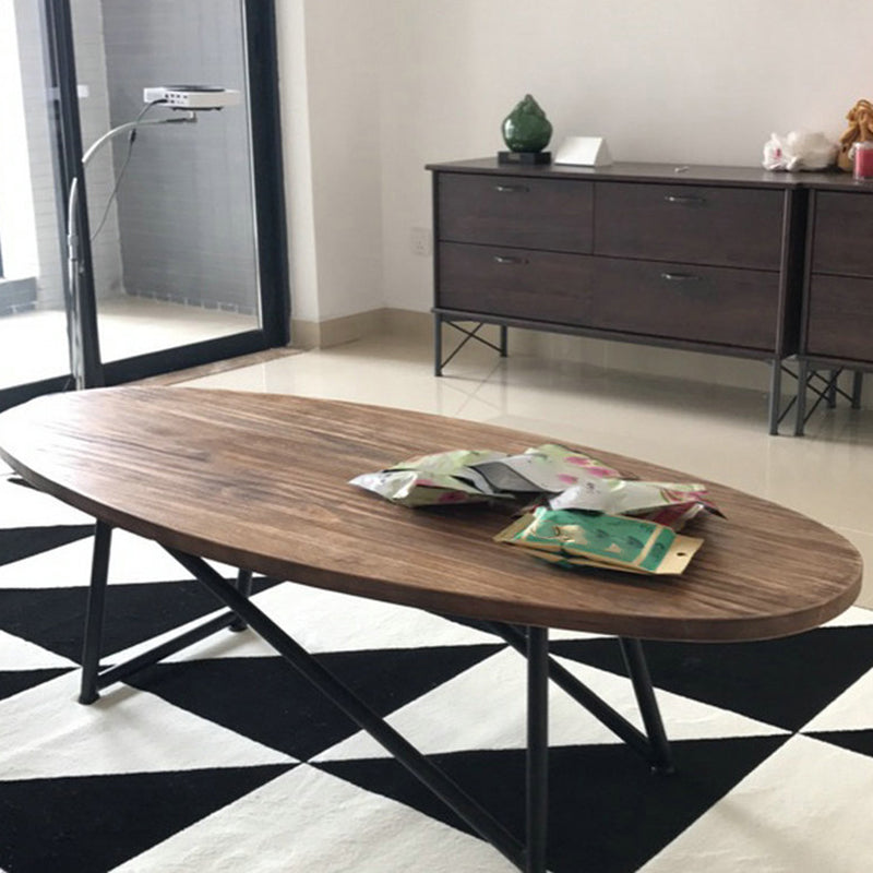 Industrial Office Desk Distressed Wood Oval Writing Desk with Metal Legs