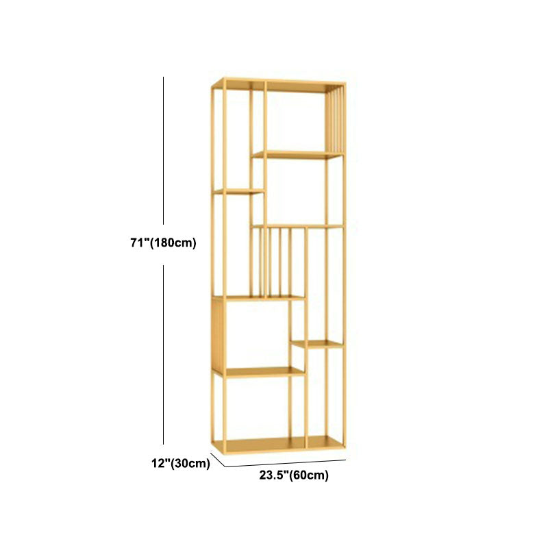 Modern Metal Bookshelf Etagere Open Shelf Bookcase in Burnish-70.8" H x 11.8" W