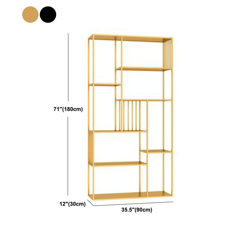 Modern Metal Bookshelf Etagere Open Shelf Bookcase in Burnish-70.8" H x 11.8" W