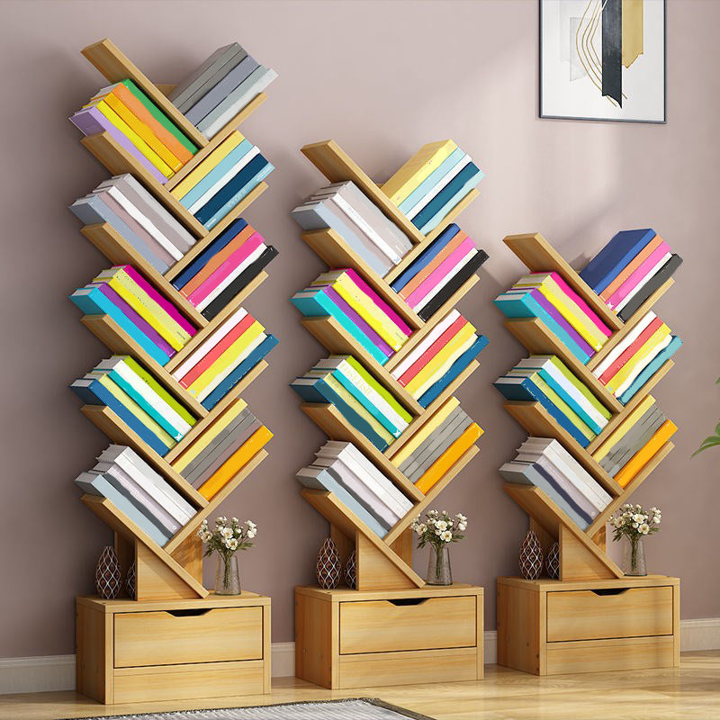 Modern Engineered Wood Bookshelf Geometric Open Shelf Bookcase