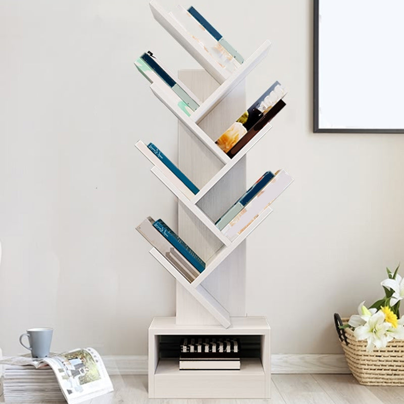 Modern Wood Bookshelf Geometric Closed Back Bookcase in Burnish