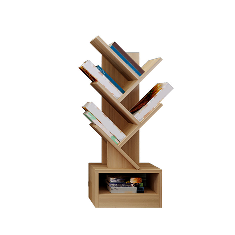 Modern Wood Bookshelf Geometric Closed Back Bookcase in Burnish