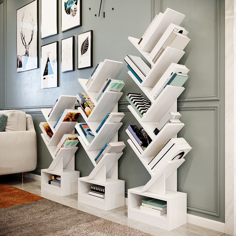 Modern Wood Bookshelf Geometric Closed Back Bookcase in Burnish