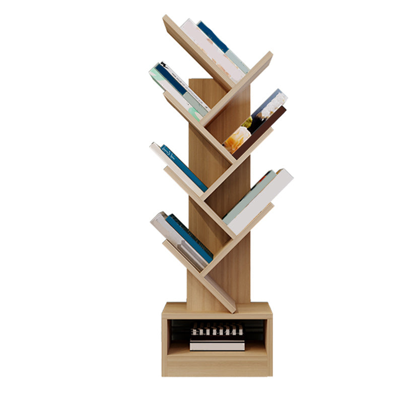 Modern Wood Bookshelf Geometric Closed Back Bookcase in Burnish