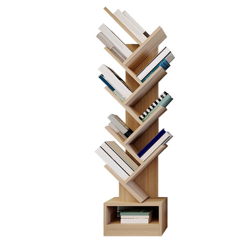 Modern Wood Bookshelf Geometric Closed Back Bookcase in Burnish