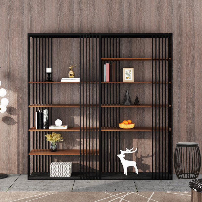 Contemporary Metal and Wooden Shelf Open Shelf Bookcase with Shelves