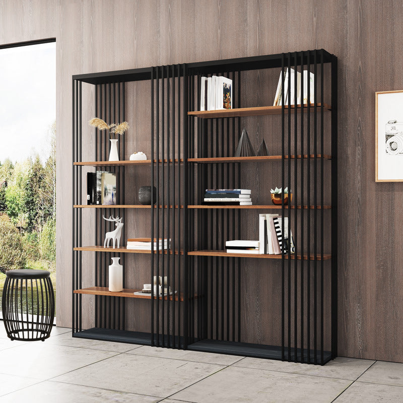 Contemporary Metal and Wooden Shelf Open Shelf Bookcase with Shelves