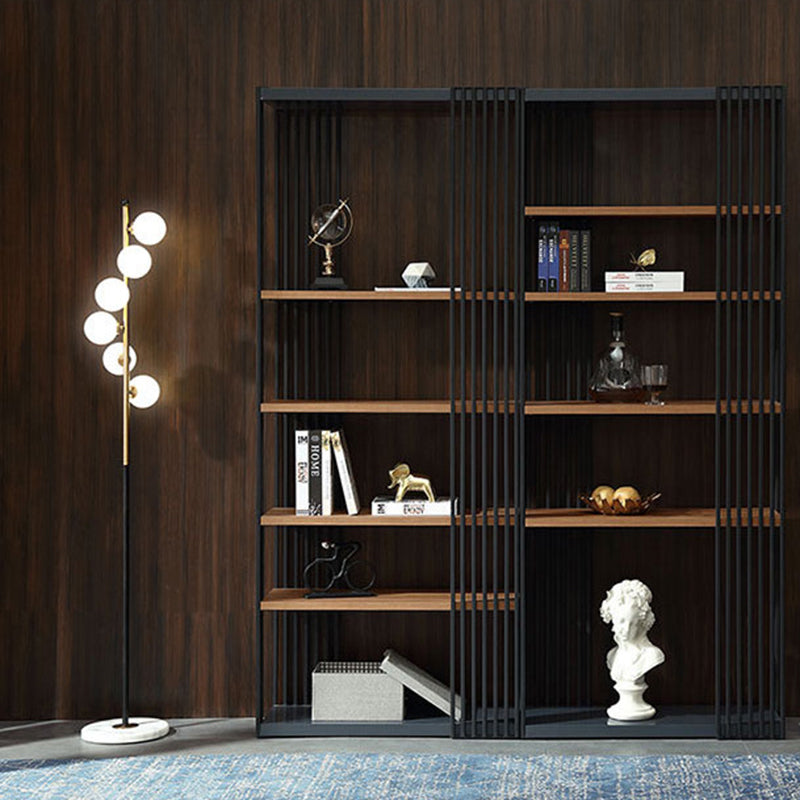 Contemporary Metal and Wooden Shelf Open Shelf Bookcase with Shelves