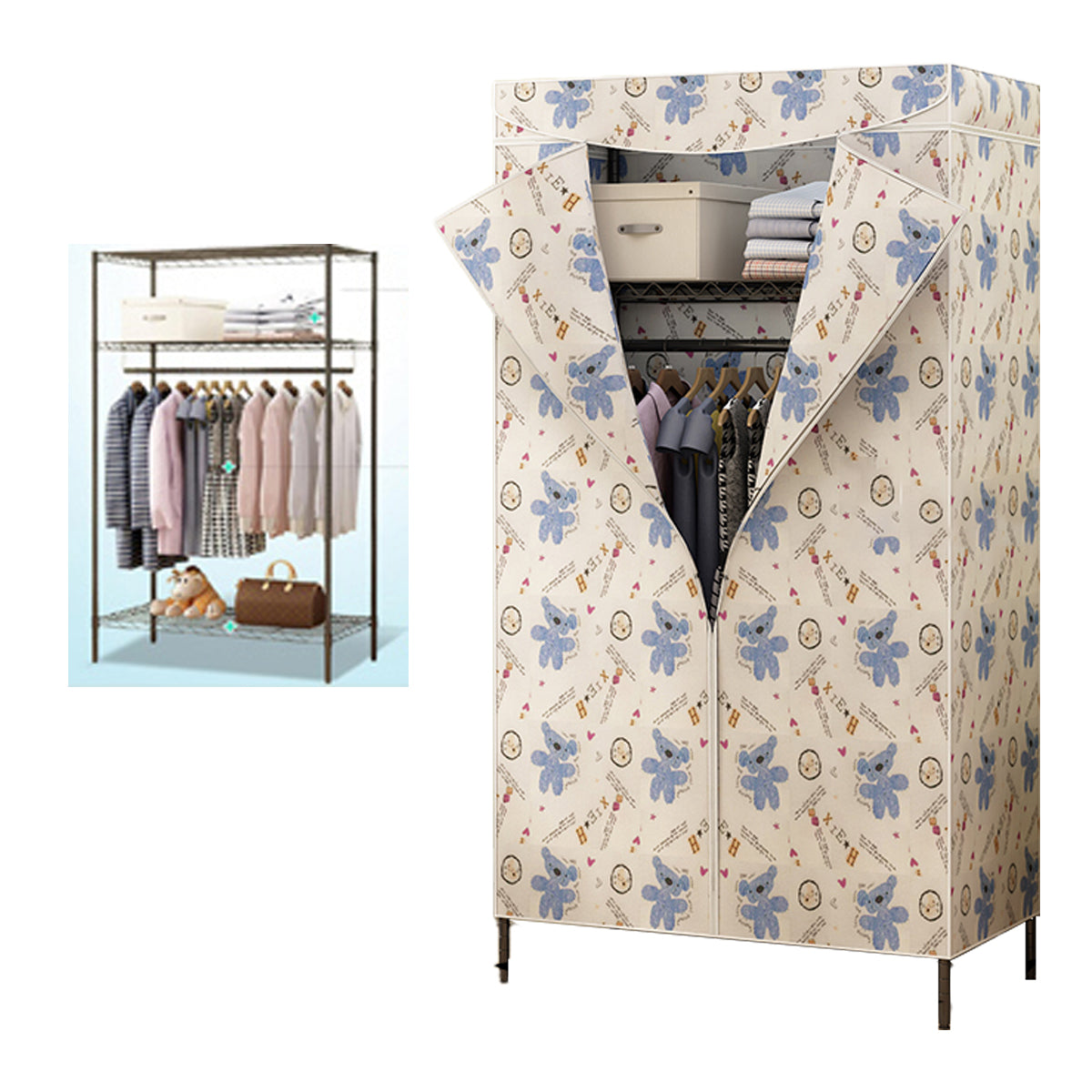 Contemporary Style Wardrobe Metal Adjustable Shelves Wardrobe Closet