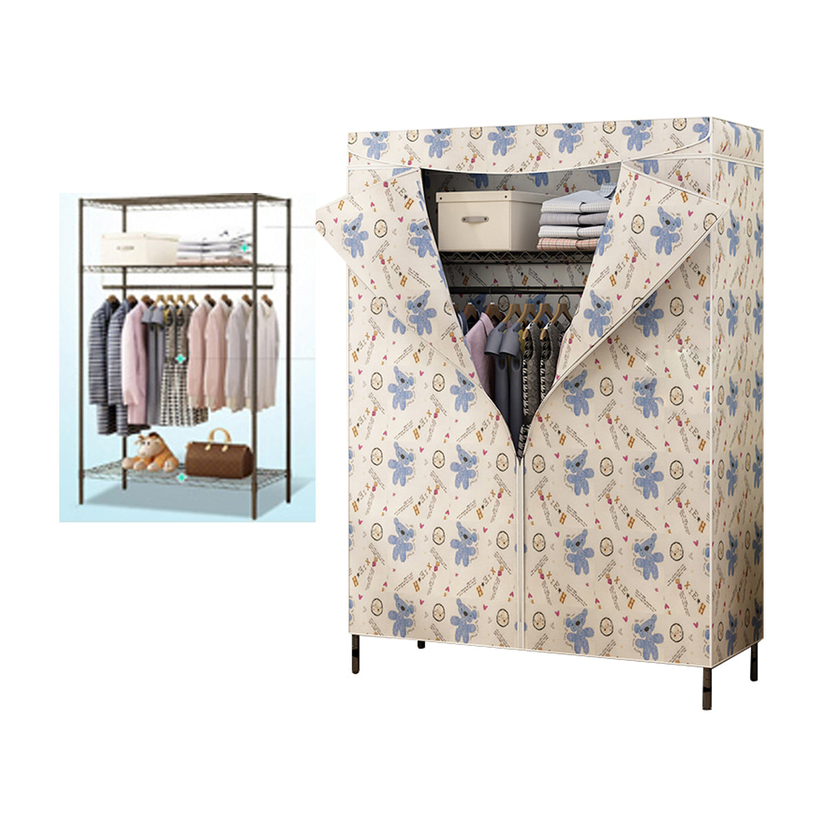 Contemporary Style Wardrobe Metal Adjustable Shelves Wardrobe Closet