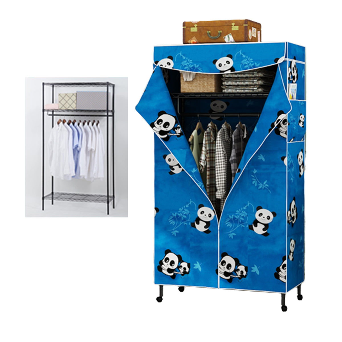 Contemporary Style Wardrobe Metal Adjustable Shelves Wardrobe Closet