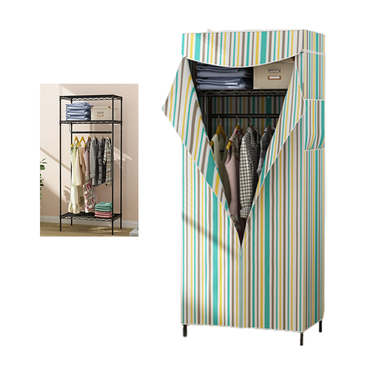 Contemporary Style Wardrobe Metal Adjustable Shelves Wardrobe Closet