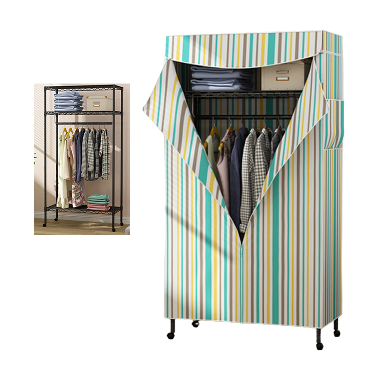 Contemporary Style Wardrobe Metal Adjustable Shelves Wardrobe Closet