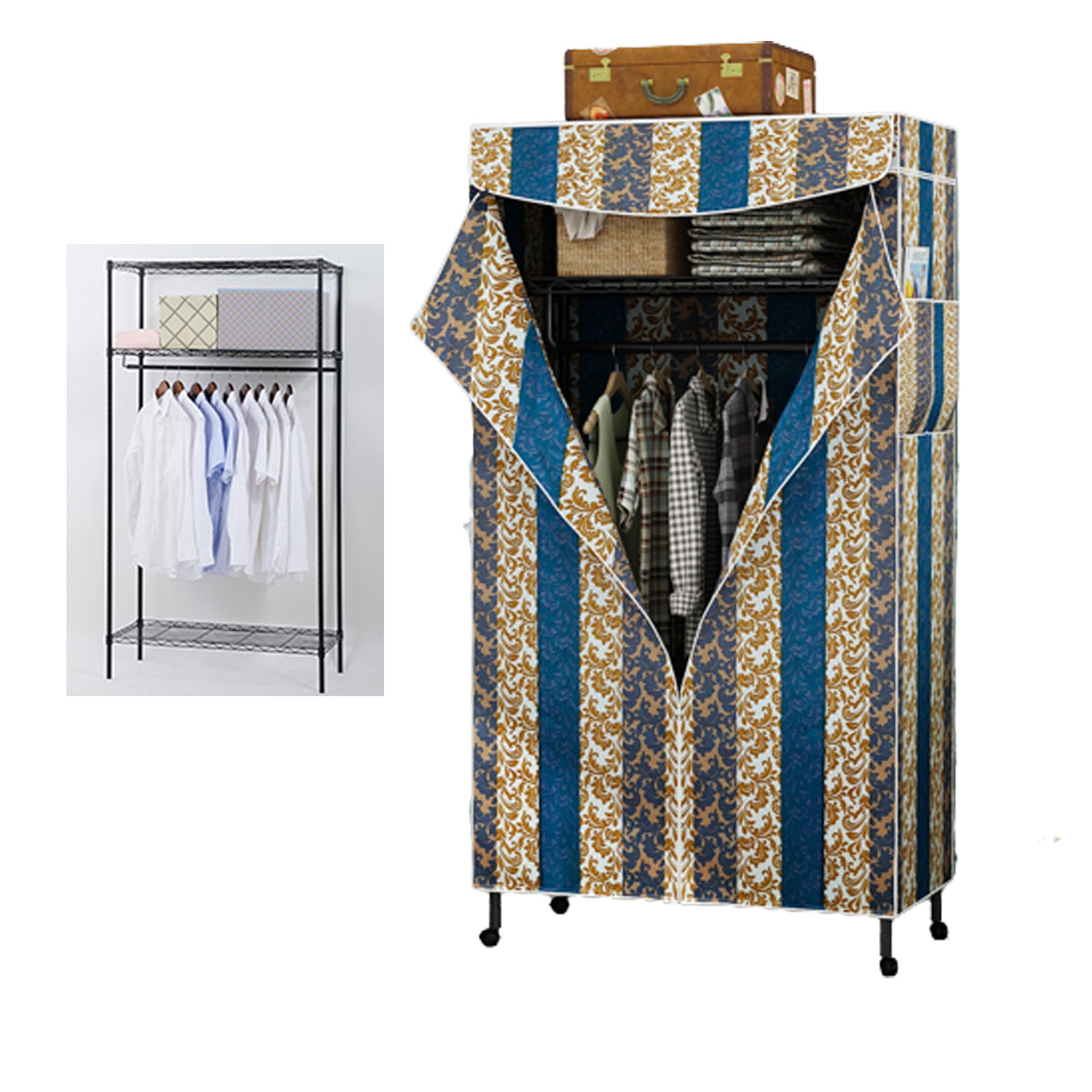 Contemporary Style Wardrobe Metal Adjustable Shelves Wardrobe Closet