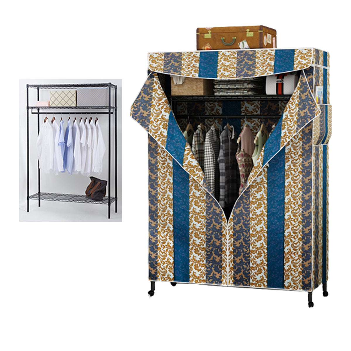 Contemporary Style Wardrobe Metal Adjustable Shelves Wardrobe Closet