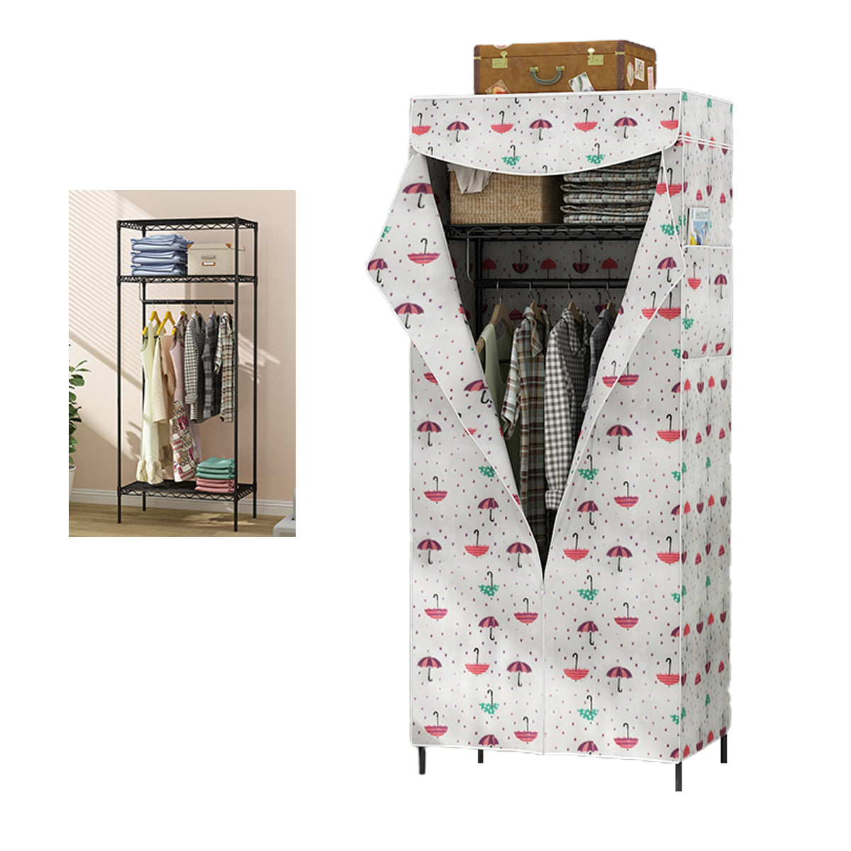 Contemporary Style Wardrobe Metal Adjustable Shelves Wardrobe Closet