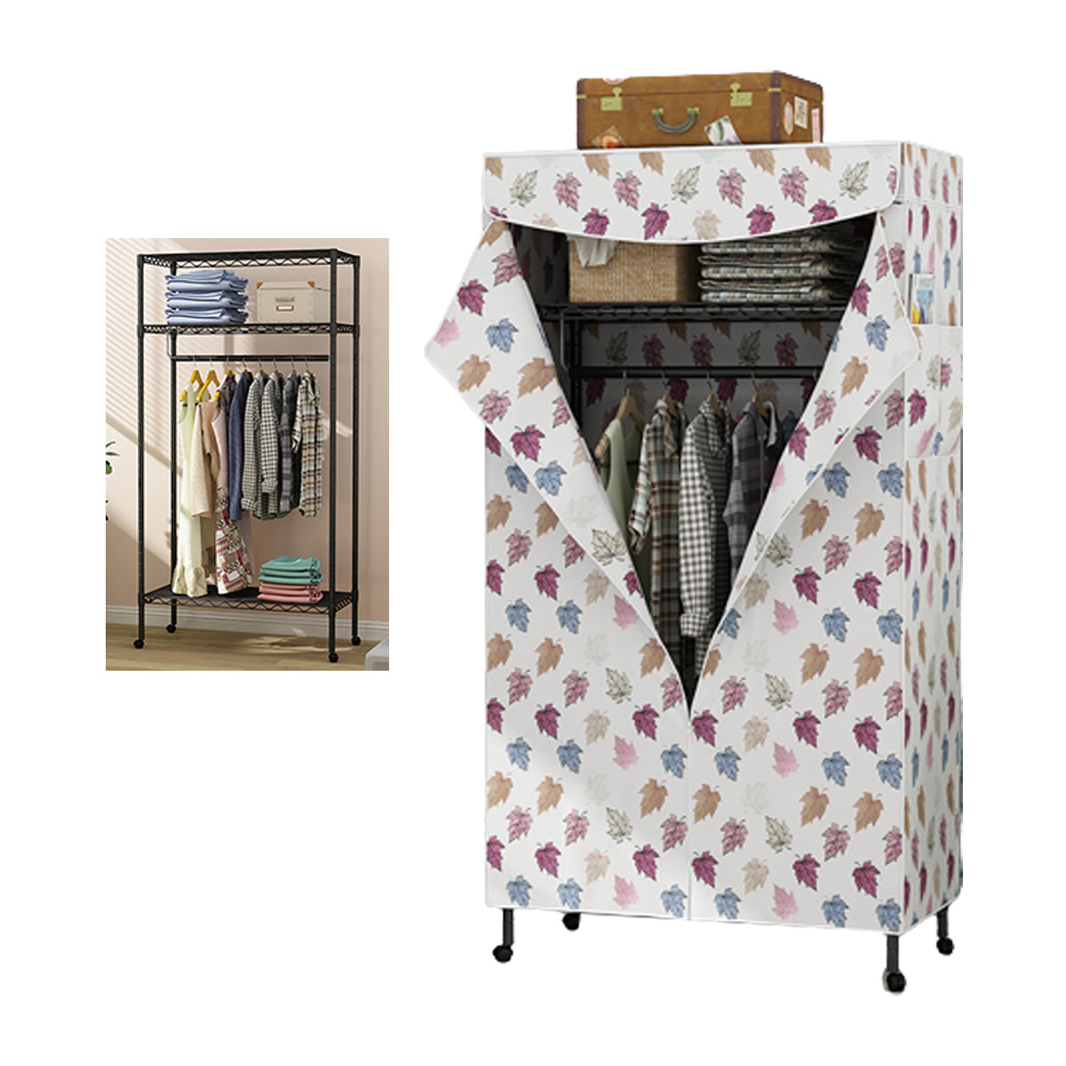 Contemporary Style Wardrobe Metal Adjustable Shelves Wardrobe Closet