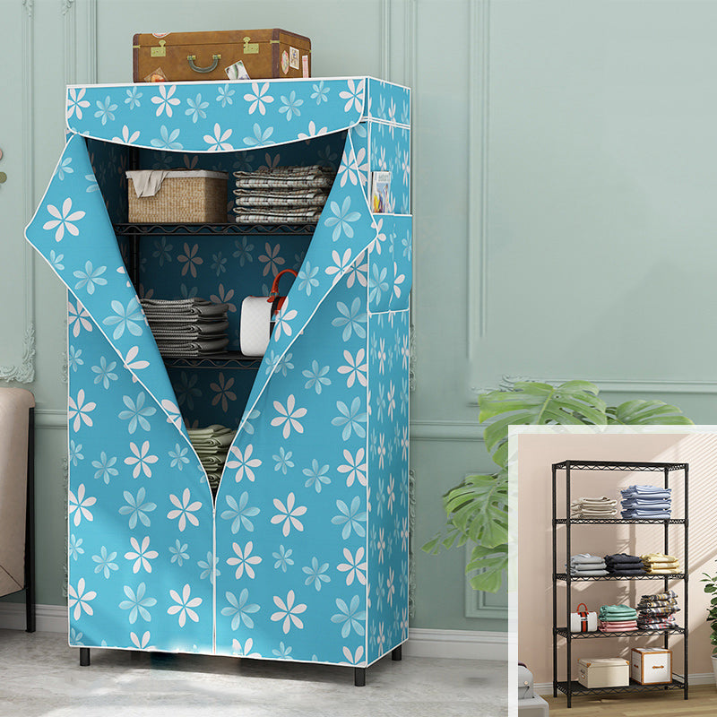 Modern Style Non-Hanging Armoire 4-Shelf Metal Wardrobe Closet