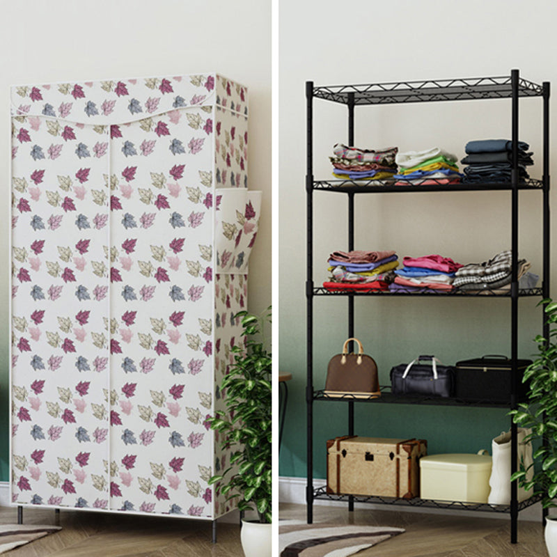 Modern Style Non-Hanging Armoire 4-Shelf Metal Wardrobe Closet