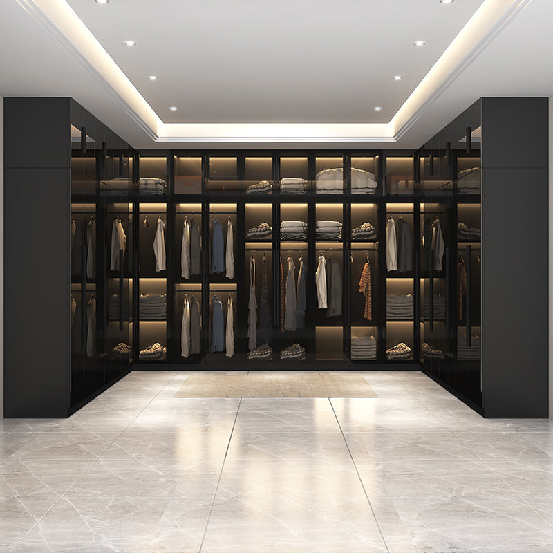 Modern Style Glass Wardrobe Black Colour Wardrobe Closet for Bedroom