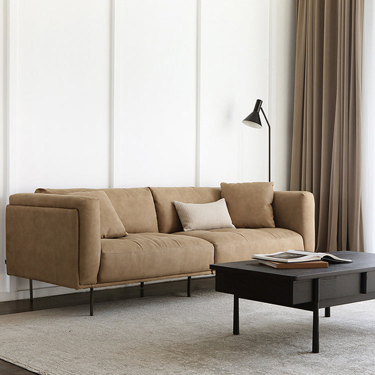Tufted Modern Faux Leather Sofa Tuxedo Arm Cushions Sofa - 31.5" H