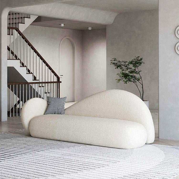 31.49" Wide Wool Curved Sofa White Contemporary Tuxedo Arm Sofa