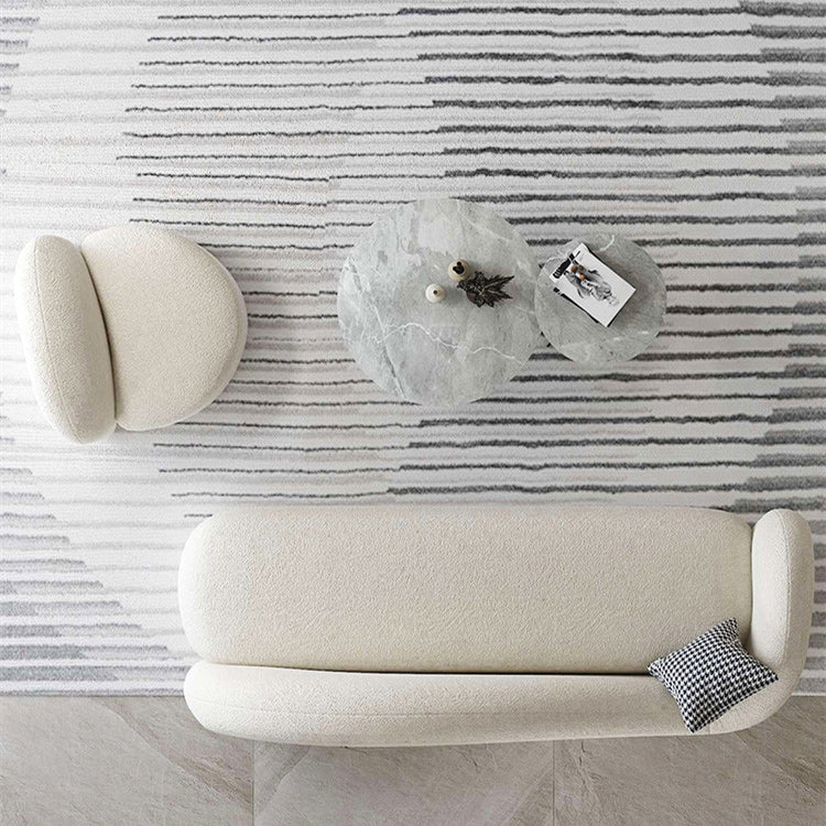 31.49" Wide Wool Curved Sofa White Contemporary Tuxedo Arm Sofa