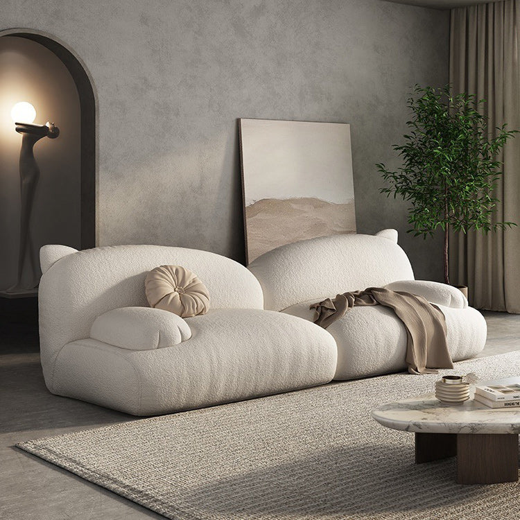 White Recessed Arm Sofa Contemporary Standard Sofa for Living Room, Apartment