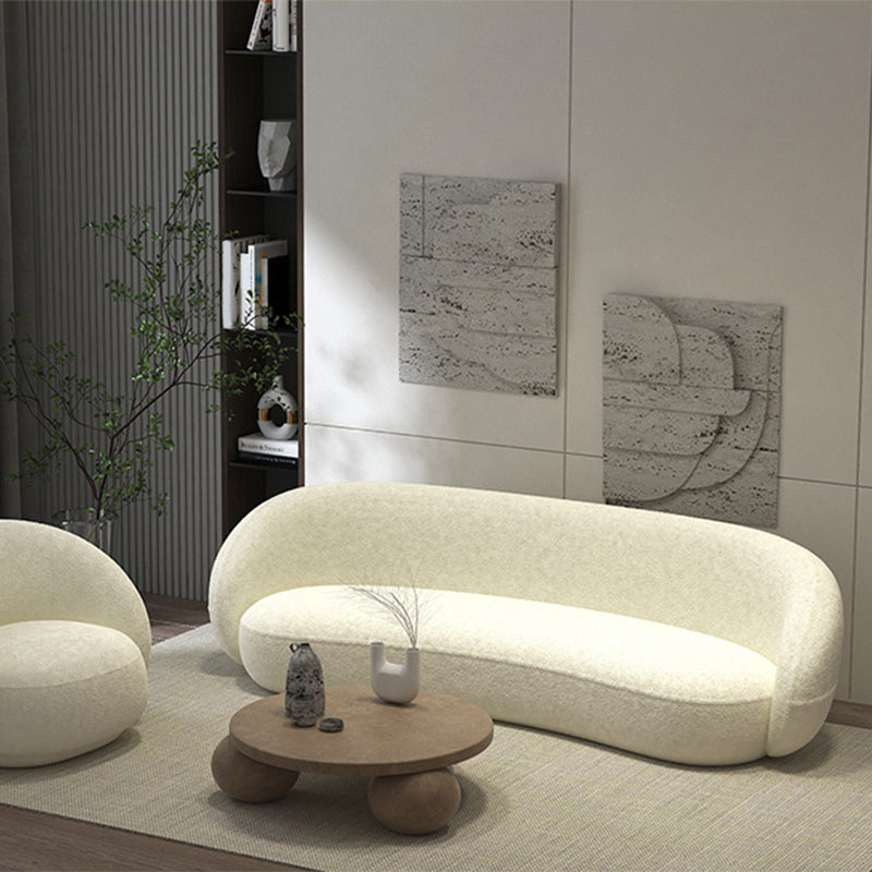 Modern Simple Curved Sofa 29.53"h Sloped Arm Wool Sofa in White