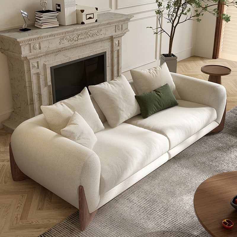 Contemporary White Wool Sofa Tuxedo Arm Cushions Sofa with Pillows