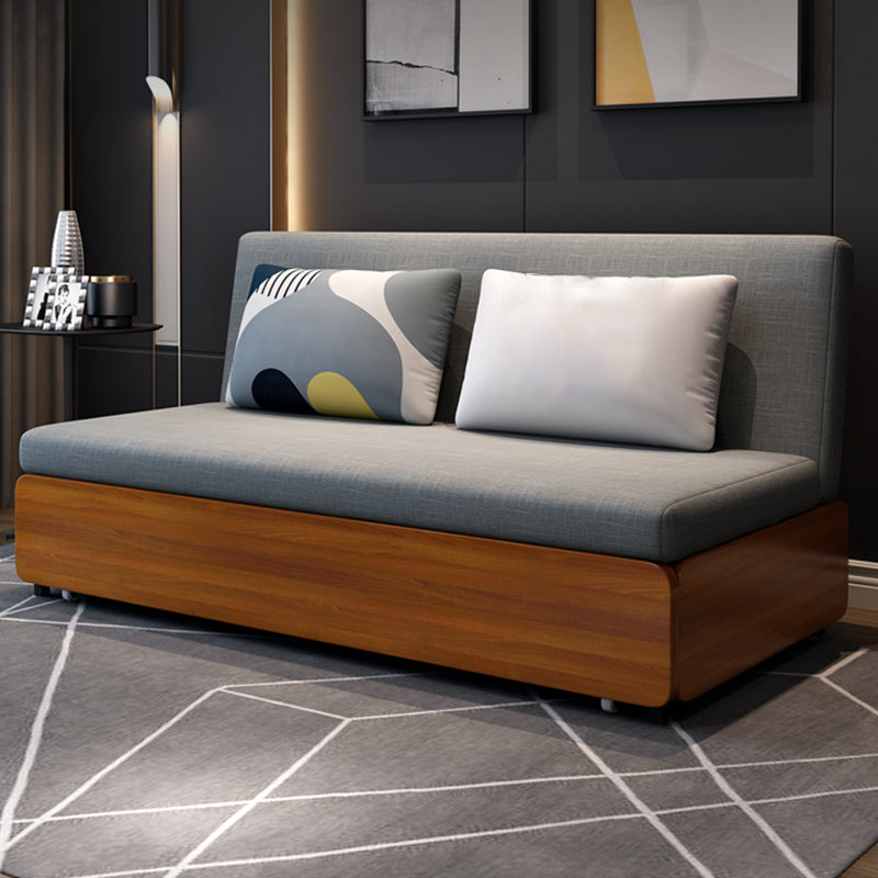 1/2-Seat Linen & Wood Folding Sofa 2 Pillows Sofa Bed with Storage